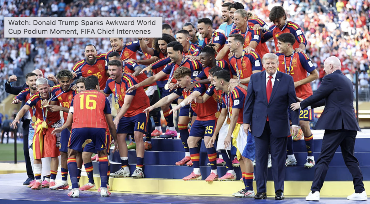 Donald Trump refuses to leave World Cup trophy ceremony as Spain celebrate
